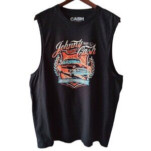 JOHNNY CASH Vest Sleeveless T-shirt Top Man in Black Graphic Car Cadillac Sz S